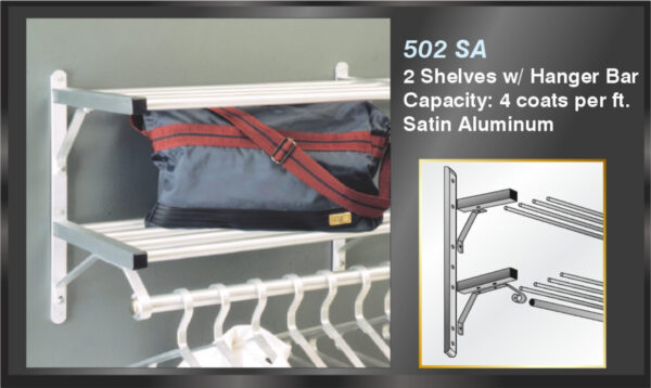 Glaro Modular Coat Racks Two Shelves with One Hanger Bar. All Satin Aluminum