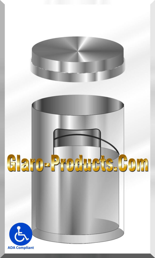 Glaro Flat Top Satin Aluminum Trash Receptacle with Large Side Opening